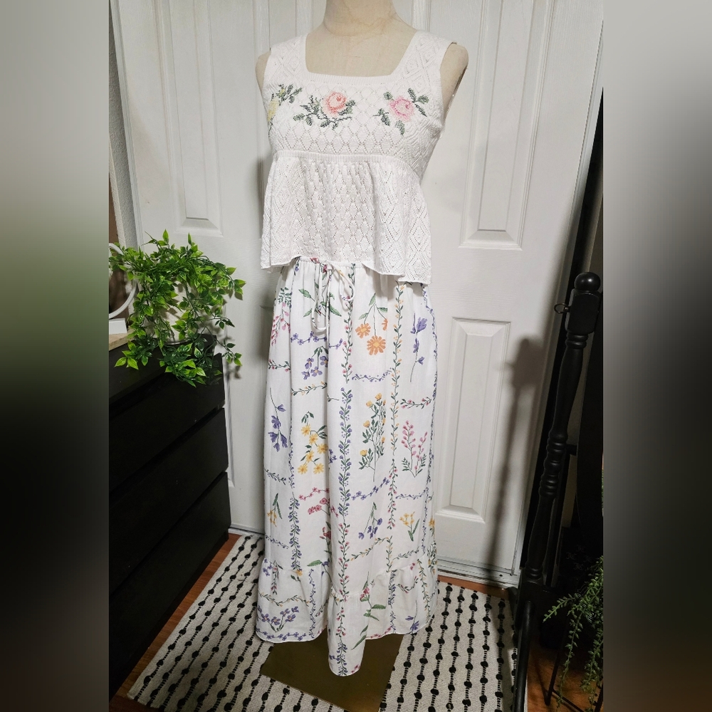 Floral Embroidered Top Paired With Floral Digitial Printed Skirt